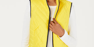 Charter Club Women's Contrast Trim Zip Front Vest Yellow Size X-Large