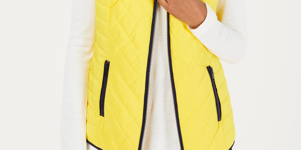 Charter Club Women's Contrast Trim Zip Front Vest Yellow Size X-Large