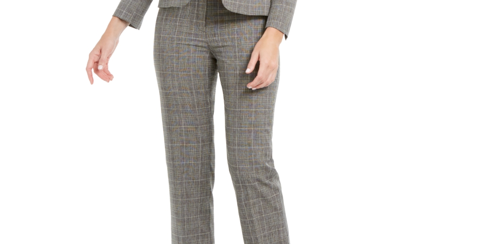 Le Suit Women's Plaid One Button Pant Suit Charcoal Size 2 Petite