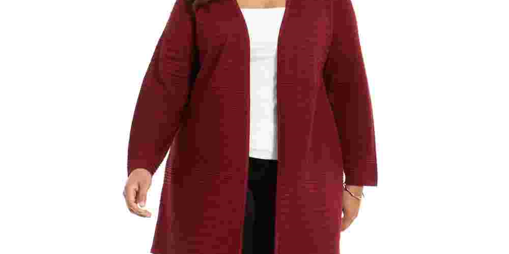 Alfani Women's Plus Metallic Striped Cardigan Red Size 2X