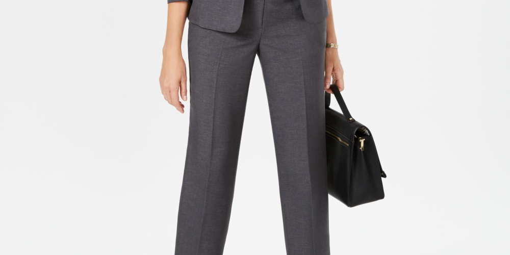 Le Suit Women's Ruched Sleeve One Button Pantsuit Gray Size 12