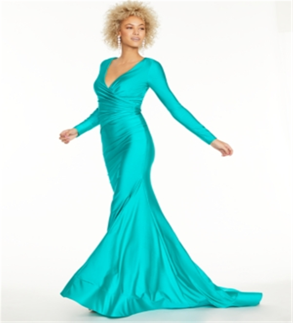 Glamour By Terani Junior's Stretch Satin Open Back Gown Green Size 10