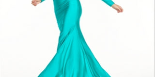 Glamour By Terani Junior's Stretch Satin Open Back Gown Green Size 10