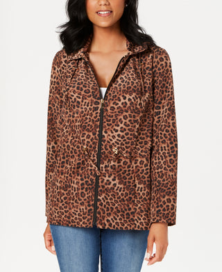Charter Club Women's Leopard Print ZiPetite Per Print Jacket Brown Size Petite S