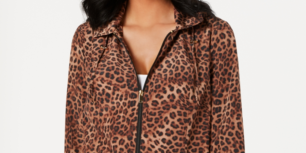 Charter Club Women's Leopard Print ZiPetite Per Print Jacket Brown Size Petite S