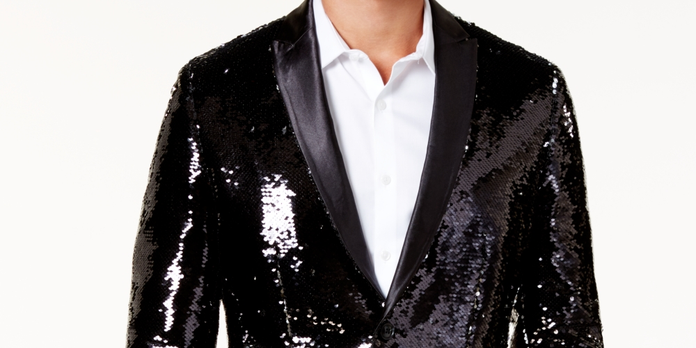 INC International Concepts Men's Slim Fit Reversible Sequined Blazer Black Size X-Large