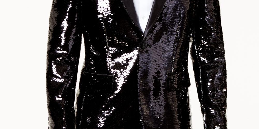 INC International Concepts Men's Slim Fit Reversible Sequined Blazer Black Size X-Large