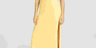 Speechless Junior's Beaded Strappy Back Halter Gown Yellow Size 11