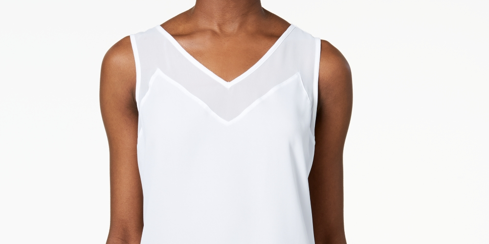 INC International Concepts Women's Illusion Trim Tank Top White Size Petite Medium