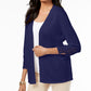 JM Collection Women's Open Front Crochet Trim Cardigan Blue Size Large