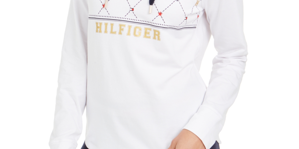 Tommy Hilfiger Women's Sport Argyle Panel Hoodie White Size X-Small