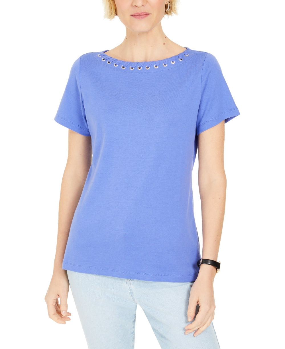 Karen Scott Women's Grommet Trim Top Purple Size Small