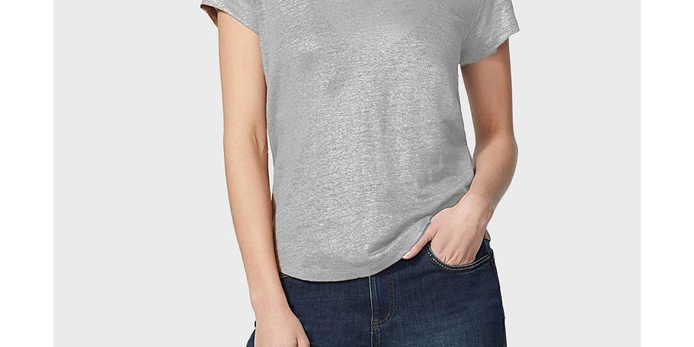 IKKS Women's V neck Linen T-shirt Gray Size X-Small