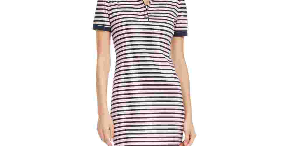 Maison Jules Women's Striped Polo Dress Pink Size Medium