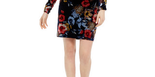 Vince Camuto Women's Floral Long Sleeve Stretch Velvet Dress Blue Size 10