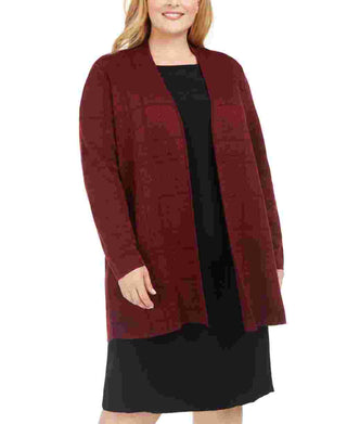 Kasper Women's Printed Long Sleeve Open Cardigan T-Shirt Top Wine Size 1X