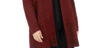 Kasper Women's Printed Long Sleeve Open Cardigan T-Shirt Top Wine Size 1X