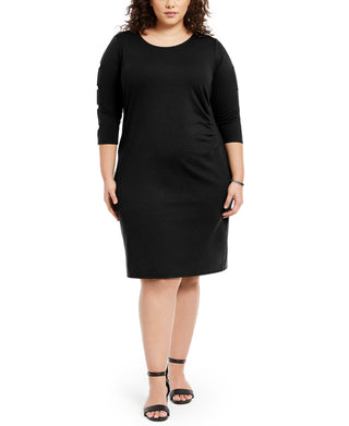 NY Collection Women's Plus Ruched Dress Plus Black Size 2X