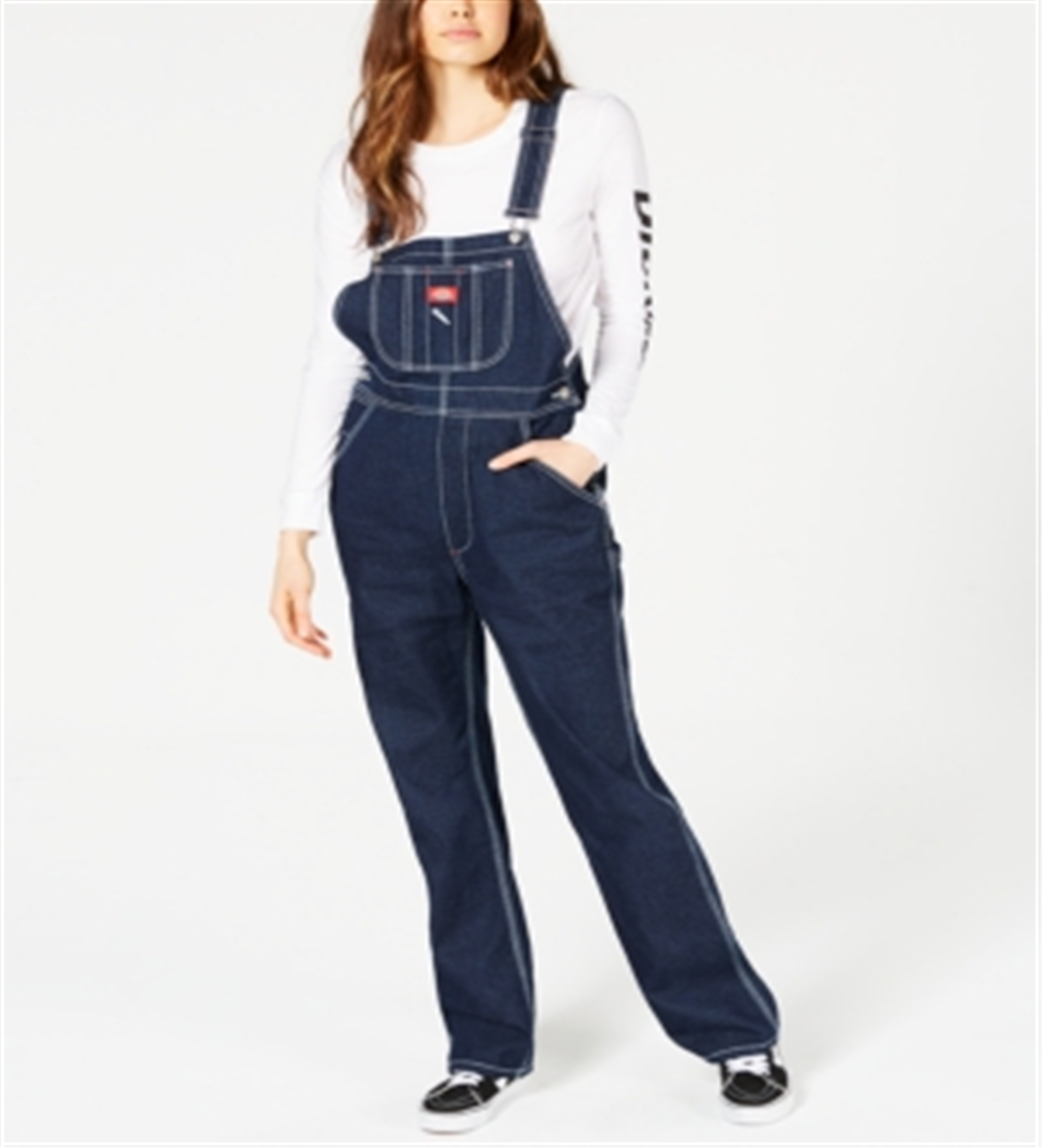 Dickies Girl Junior's Relaxed Leg Denim Overalls Blue Size Small