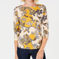 Charter Club Women's Cotton Paisley Print Button Shoulder Top  Gold Size Petite Small