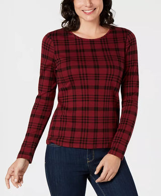Charter Club Women's Cotton Plaid Top  Red Size XX-Large