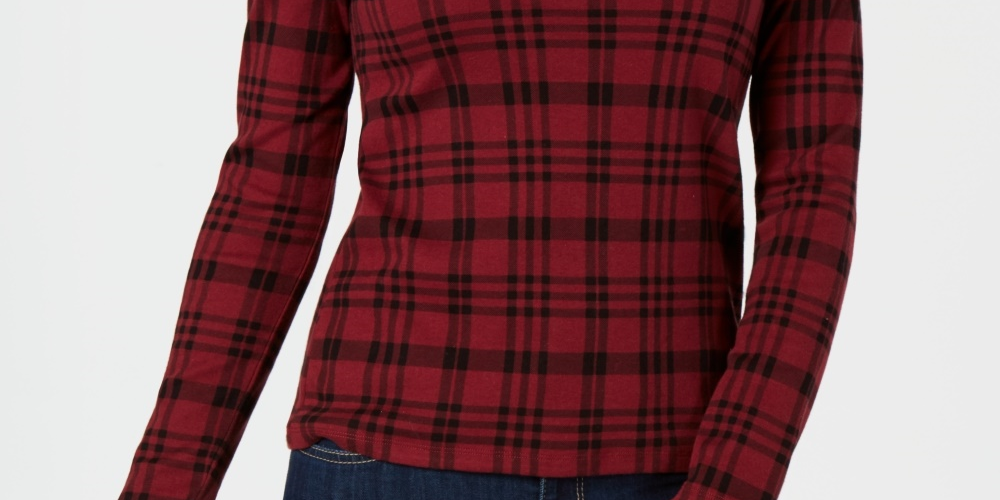 Charter Club Women's Cotton Plaid Top  Red Size XX-Large