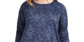 Ideology Women's Plus Printed Crossover Hem Top Blue Size 2X