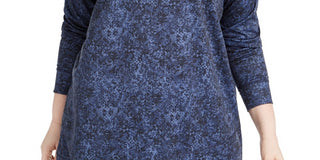 Ideology Women's Plus Printed Crossover Hem Top Blue Size 2X