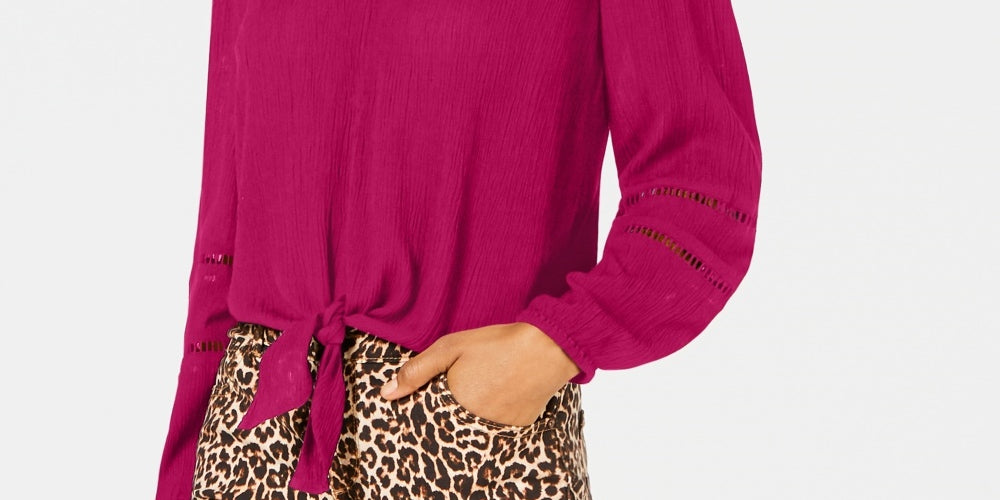 INC International Concepts Women's Gauze Tie Front Top Pink Size X-Small