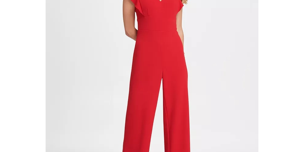 DKNY Women's Ruffle Detail Jumpsuit Red Size 4