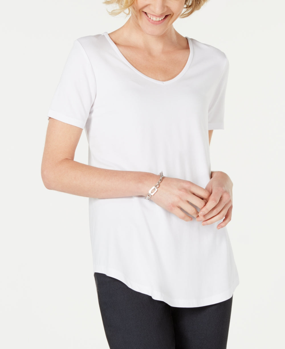 JM Collection Women's Lattice Back V Neck Top White Size Petite L