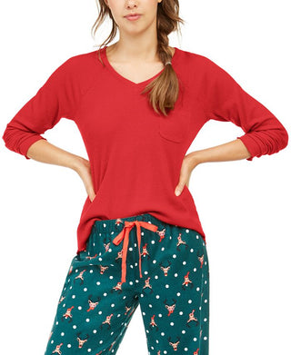 Jenni Women's Ribbed Solid Sleepwear Shirt Red Size X-Small