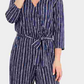 NY Collection Women's Striped Belted Jumpsuit BlueSize Petite Medium