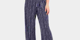 NY Collection Women's Striped Belted Jumpsuit BlueSize Petite Medium