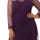 Xscape Women's Plus Embellished Illusion Long Sleeve Ruched Gown Purple Size 22W