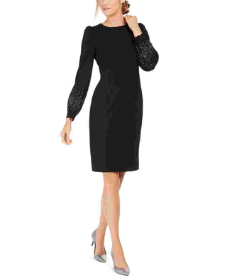 Calvin Klein Women's Bling Puff Sleeve Sheath Dress Black Size 2