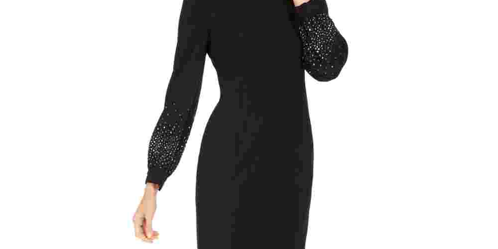 Calvin Klein Women's Bling Puff Sleeve Sheath Dress Black Size 2