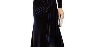 Vince Camuto Women's Draped & Ruched Velvet Gown Blue Size 4