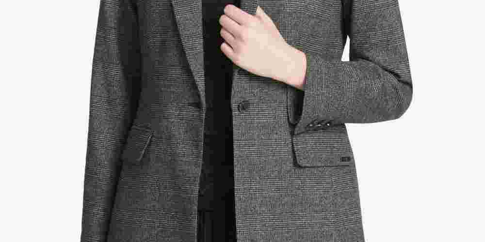 Calvin Klein Women's One Button Plaid Blazer Gray Size 12