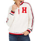 Tommy Hilfiger Women's Stripped Trim Printed Long Sleeve Zip Neck Sweater White Size Large