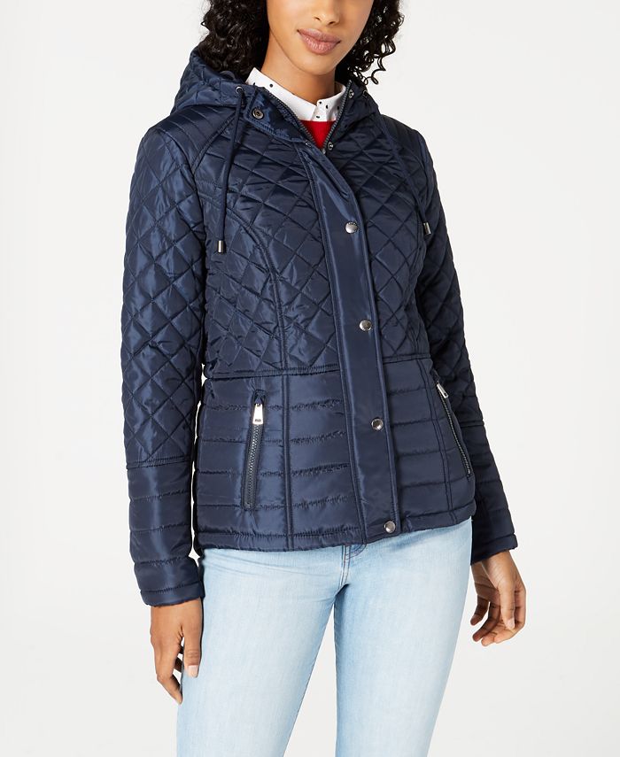 Sebby Juniors' Hooded Water-Resistant Quilted Coat Blue Size Small