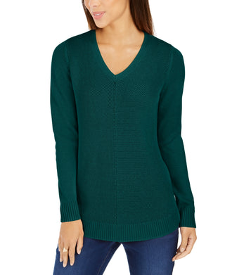 Charter Club Women's V Neck Tunic Sweater Green Size Small