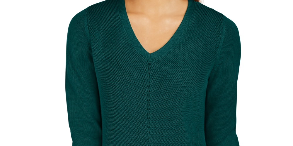Charter Club Women's V Neck Tunic Sweater Green Size Small