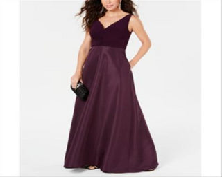 Adrianna Papell Women's V Neck Tie Waist Gown Purple  Size 2