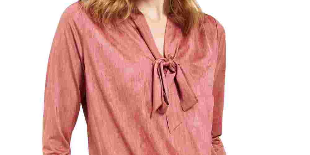 Alfani Women's Tie Neck Top Wine Size PXL