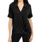 Alfani Women's Cuffed Sleeve Short Sleeve Collared Top Black Size Petite Small