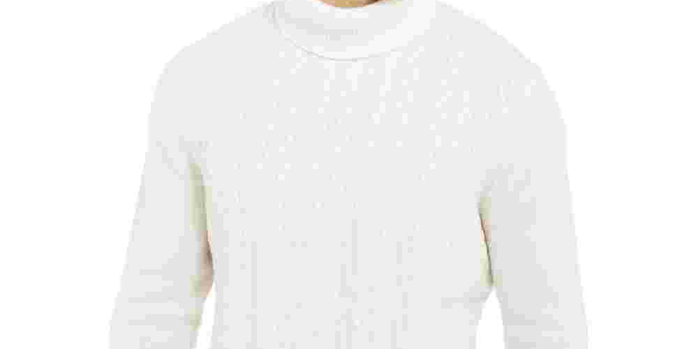 Tasso Elba Men's Cashmere Ribbed Trim Turtleneck Sweater Ivory Size Large