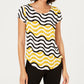 Alfani Women's Printed Round Hem T Shirt Yellow Size Petite Small