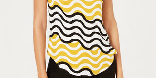 Alfani Women's Printed Round Hem T Shirt Yellow Size Petite Small