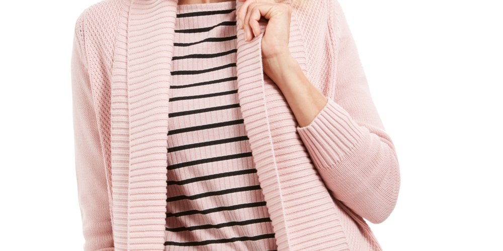 Charter Club Women's Shawl Collar Mixed Stitch Sweater Pink Size Petite S